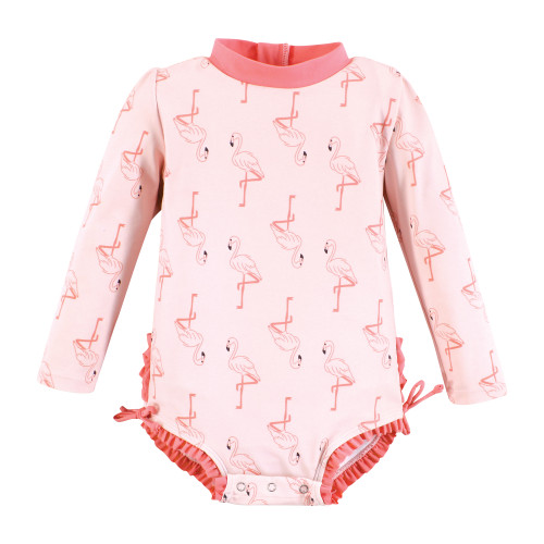 Hudson Baby Rashguard Baby and Toddler Swimsuit, Pink Flamingo Baby