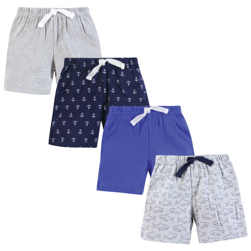 Hudson Baby Shorts Bottoms 4-Pack, Sharks And Anchors