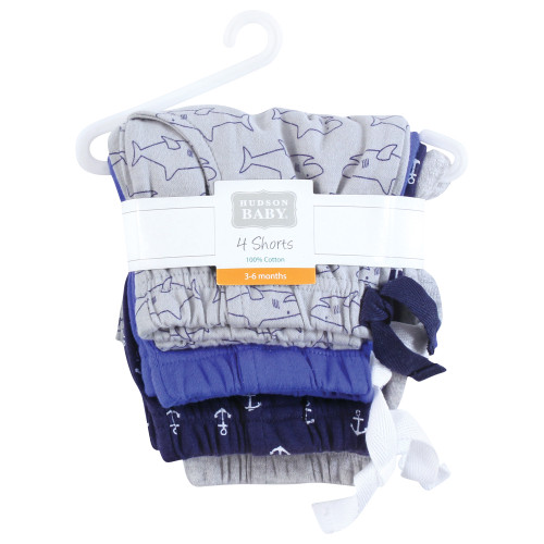Hudson Baby Shorts Bottoms 4-Pack, Sharks And Anchors