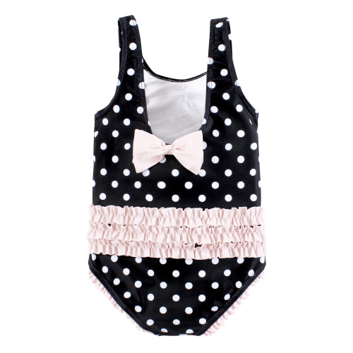 Hudson Baby Baby and Toddler Swimsuit, Black Dot Pink Baby