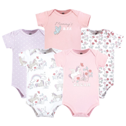 Hudson Baby Cotton Bodysuits 5-Pack, Unicorn Dream World