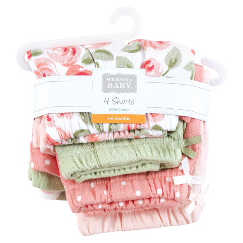 Hudson Baby Shorts Bottoms 4-Pack, Coral Floral