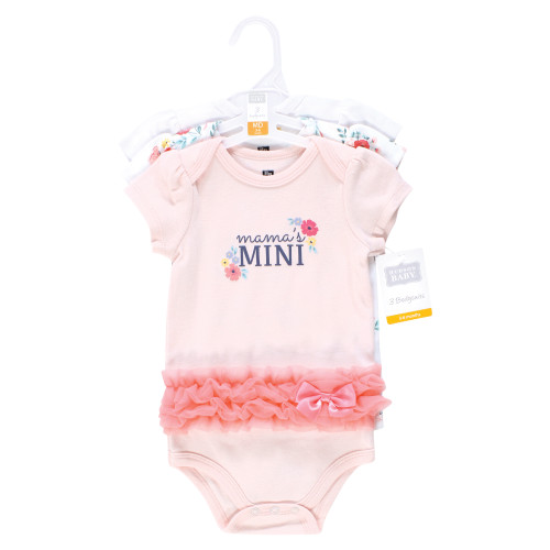 Hudson Baby Cotton Bodysuits 3-Pack, Butterfly Floral Tutu
