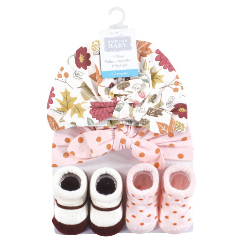 Hudson Baby Turban and Socks Set, Acorn Botanical