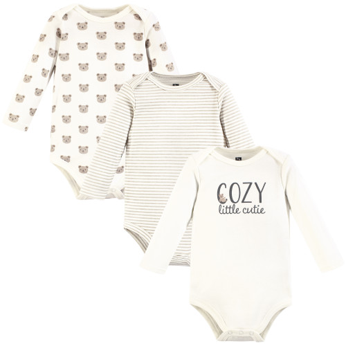Hudson Baby Cotton Long-Sleeve Bodysuits 3-Pack, Cozy Cutie