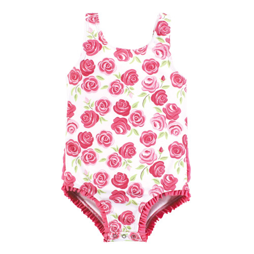 Hudson Baby Baby and Toddler Swimsuit, Pink Roses Baby