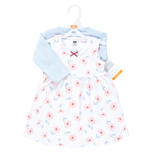 Hudson Baby Cotton Dress and Cardigan Set, Pink Blue Flower