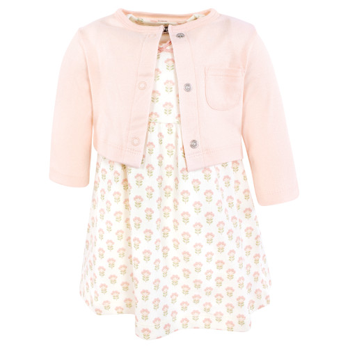 Hudson Baby Cotton Dress and Cardigan Set, Soft Ditsy Floral