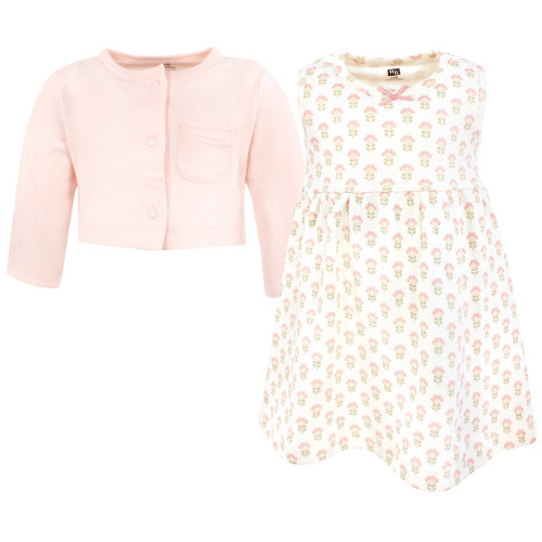 Hudson Baby Cotton Dress and Cardigan Set, Soft Ditsy Floral