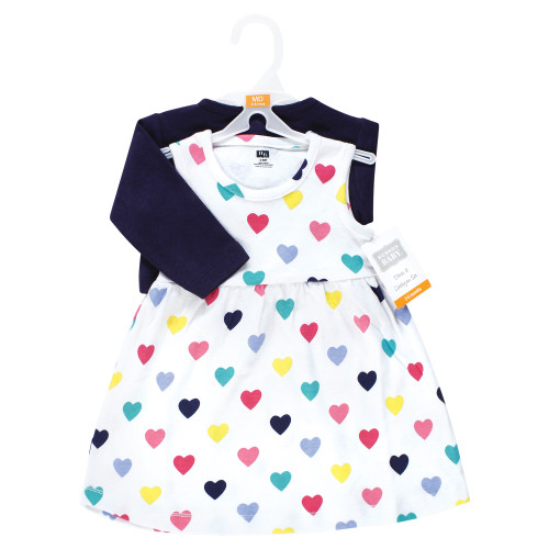 Hudson Baby Cotton Dress and Cardigan Set, Navy Hearts