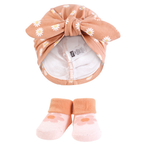 Hudson Baby Turban and Socks Set, Peace Love And Flowers