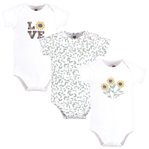 Hudson Baby Cotton Bodysuits 3-Pack, Sunflower Love