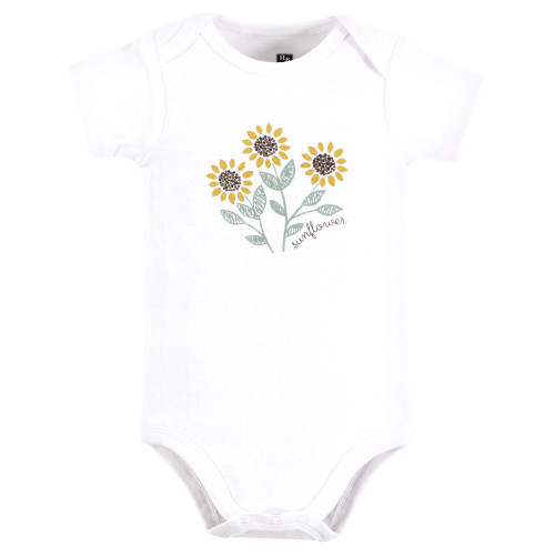 Hudson Baby Cotton Bodysuits 3-Pack, Sunflower Love