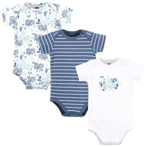 Hudson Baby Cotton Bodysuits 3-Pack, Mint Octopus