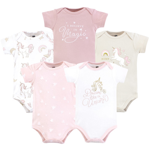 Hudson Baby Cotton Bodysuits 5-Pack, Unicorn Dreams Pink