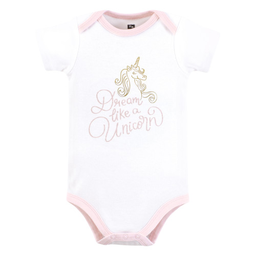 Hudson Baby Cotton Bodysuits 5-Pack, Unicorn Dreams Pink