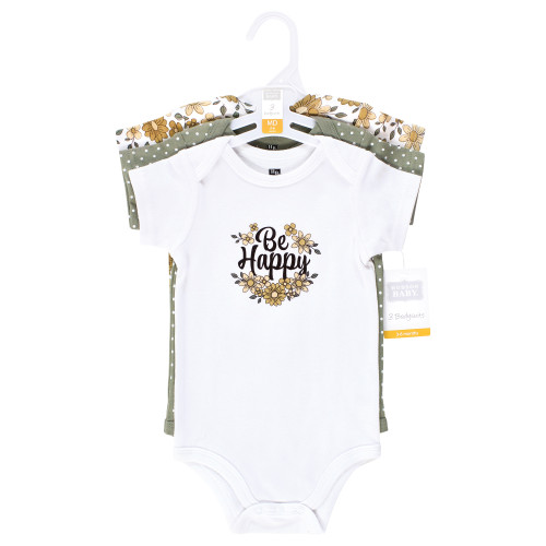 Hudson Baby Cotton Bodysuits 3-Pack, Be Happy Floral