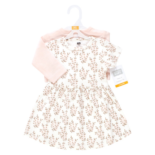 Hudson Baby Cotton Dress and Cardigan Set, Pink Taupe Floral