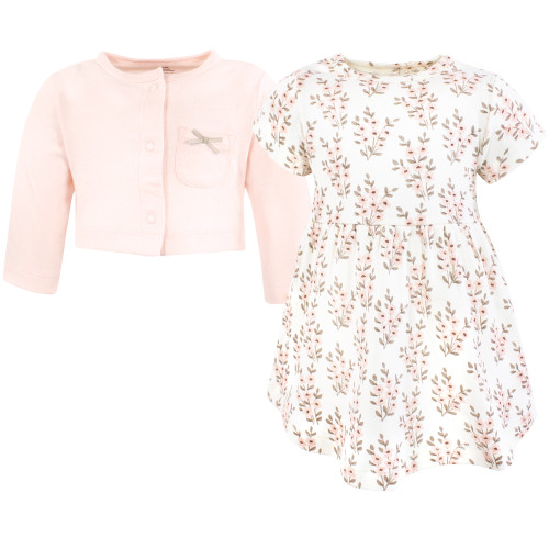 Hudson Baby Cotton Dress and Cardigan Set, Pink Taupe Floral
