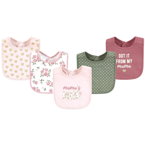 Hudson Baby Cotton Bibs, Mama Mauve Sage Rose