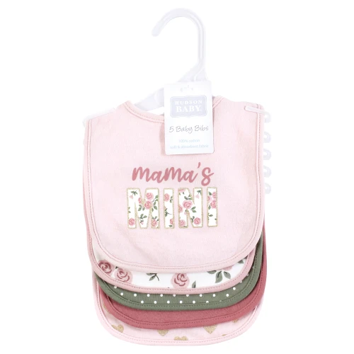 Hudson Baby Cotton Bibs, Mama Mauve Sage Rose