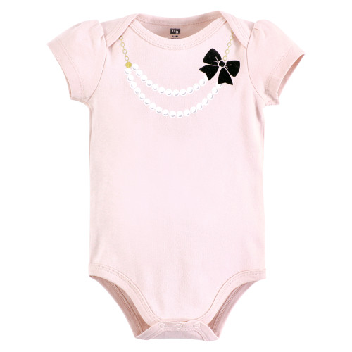 Hudson Baby Cotton Bodysuit, Pant and Shoe Set, Pink Black Necklace