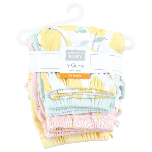 Hudson Baby Shorts Bottoms 4-Pack, Lemon Daisy