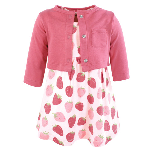 Hudson Baby Cotton Dress and Cardigan Set, Strawberry Love