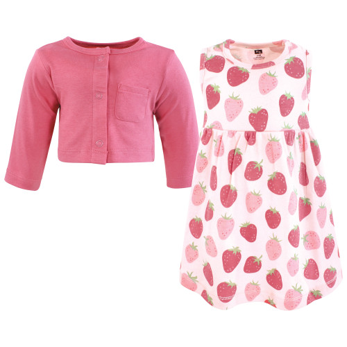 Hudson Baby Cotton Dress and Cardigan Set, Strawberry Love