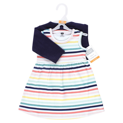 Hudson Baby Cotton Dress and Cardigan Set, Sunset Stripe