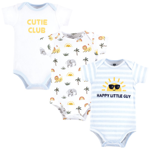 Hudson Baby Cotton Bodysuits 3-Pack, Happy Little Guy