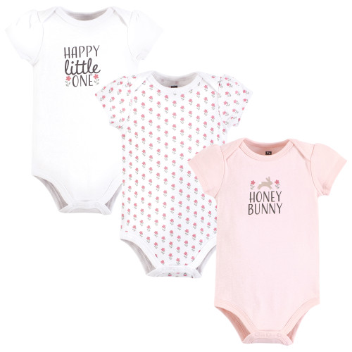 Hudson Baby Cotton Bodysuits 3-Pack, Honey Bunny Flower