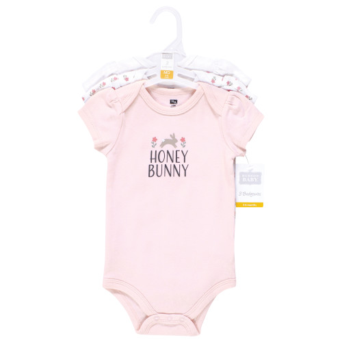 Hudson Baby Cotton Bodysuits 3-Pack, Honey Bunny Flower