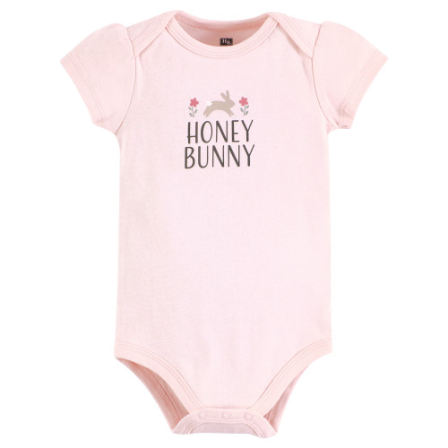 Hudson Baby Cotton Bodysuits 3-Pack, Honey Bunny Flower
