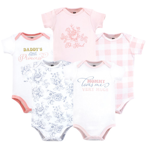 Hudson Baby Cotton Bodysuits 5-Pack, Toile Floral