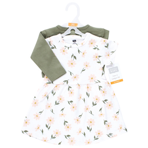 Hudson Baby Cotton Dress and Cardigan Set, Sage Floral