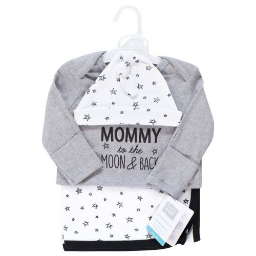 Hudson Baby Gown, Swaddle Blanket and Cap or Headband, Mom Moon And Back