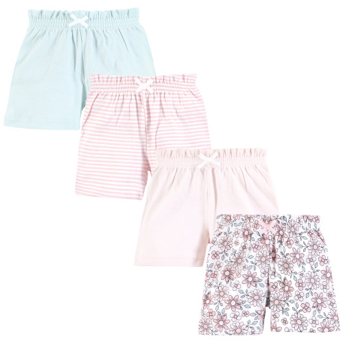 Hudson Baby Shorts Bottoms 4-Pack, Pink Daisies