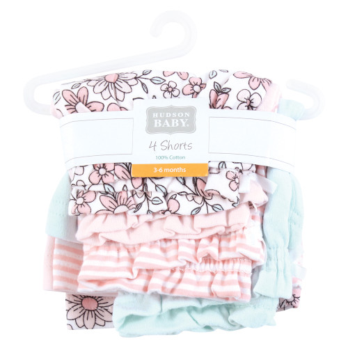 Hudson Baby Shorts Bottoms 4-Pack, Pink Daisies