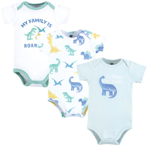 Hudson Baby Cotton Bodysuits 3-Pack, Family Dino