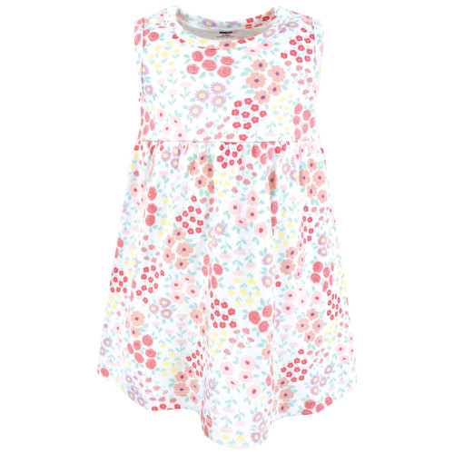 Hudson Baby Cotton Dress and Cardigan Set, Bright Pink Flower Field