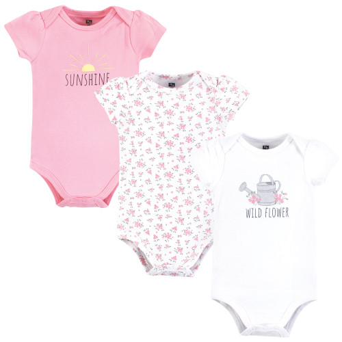 Hudson Baby Cotton Bodysuits 3-Pack, Wild Flower Garden