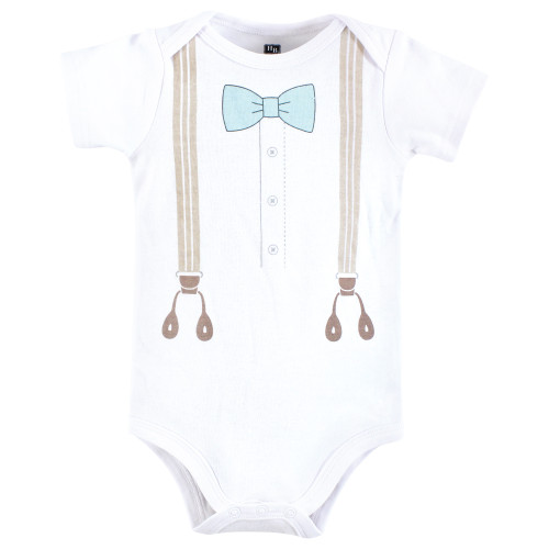 Hudson Baby Cotton Bodysuit, Pant and Shoe Set, Taupe Mint Suspender