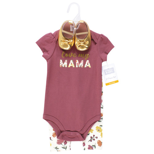 Hudson Baby Cotton Bodysuit, Pant and Shoe Set, Mama Autumn Floral
