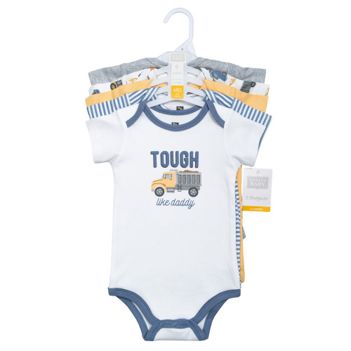 Hudson Baby Cotton Bodysuits 5-Pack, Blue Construction Trucks