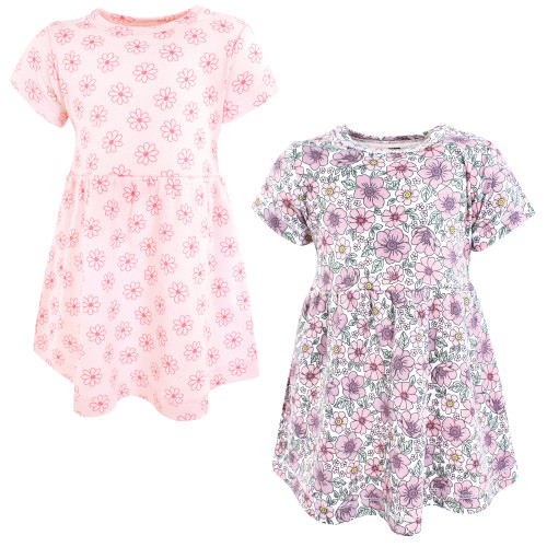 Hudson Baby Cotton Dresses, Pink Purple Pretty Floral