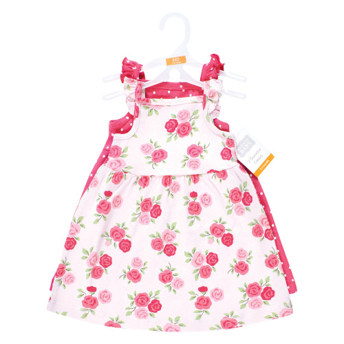 Hudson Baby Cotton Dresses, Dk Pink Rose Dot