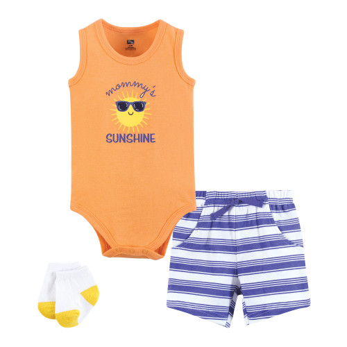 Hudson Baby Bodysuit, Short and Sock, Orange Sunshine