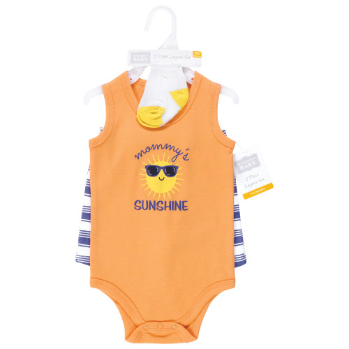 Hudson Baby Bodysuit, Short and Sock, Orange Sunshine