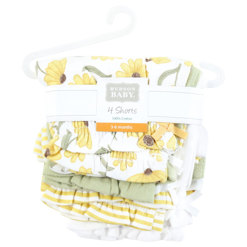 Hudson Baby Shorts Bottoms 4-Pack, Yellow Daisy